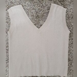 Kittenish Beige Knit V-Neck Top